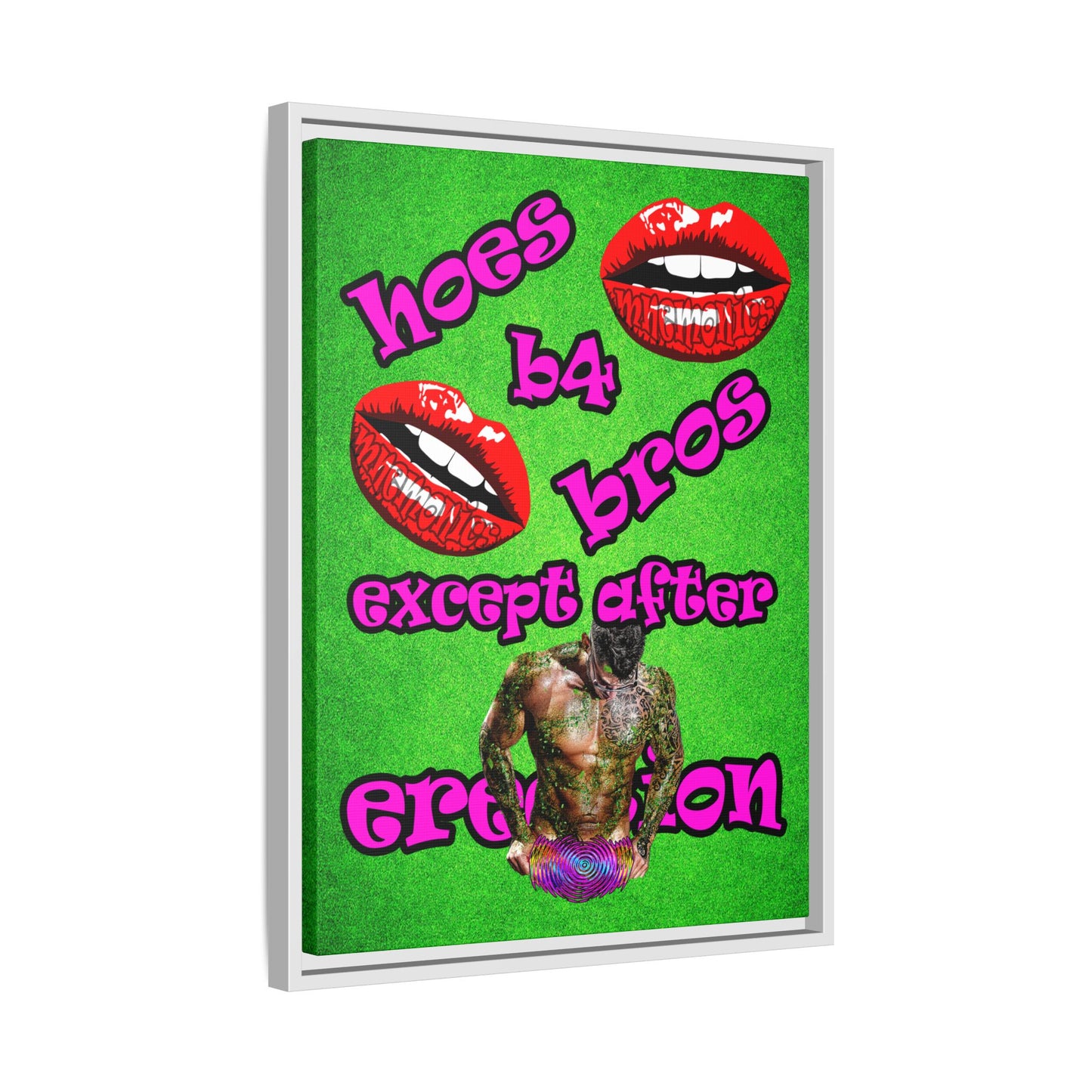 hoes b4 bros - framed canvas art (green turf)
