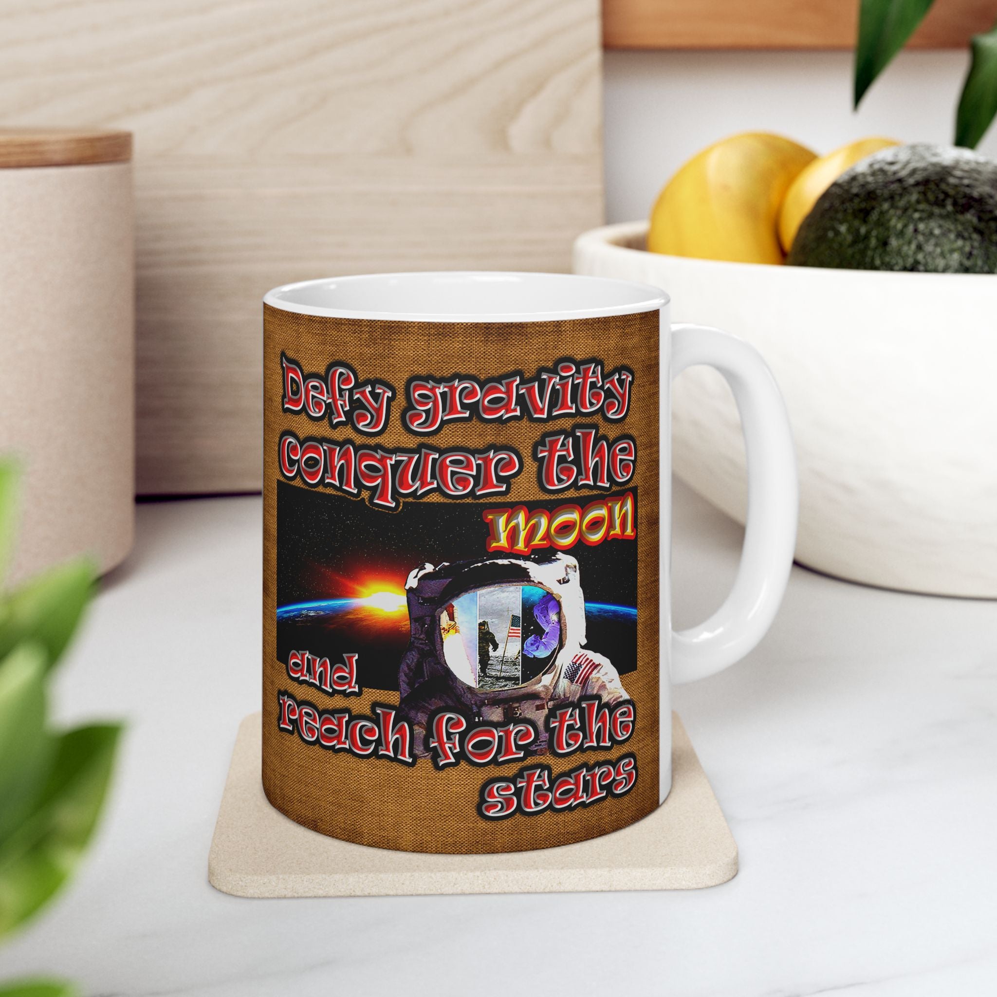 defy conquer reach - White Mug (brown papyrus)