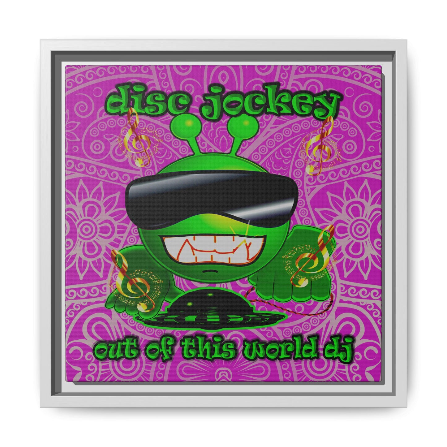 disc jockey - framed canvas art (pink swirl)