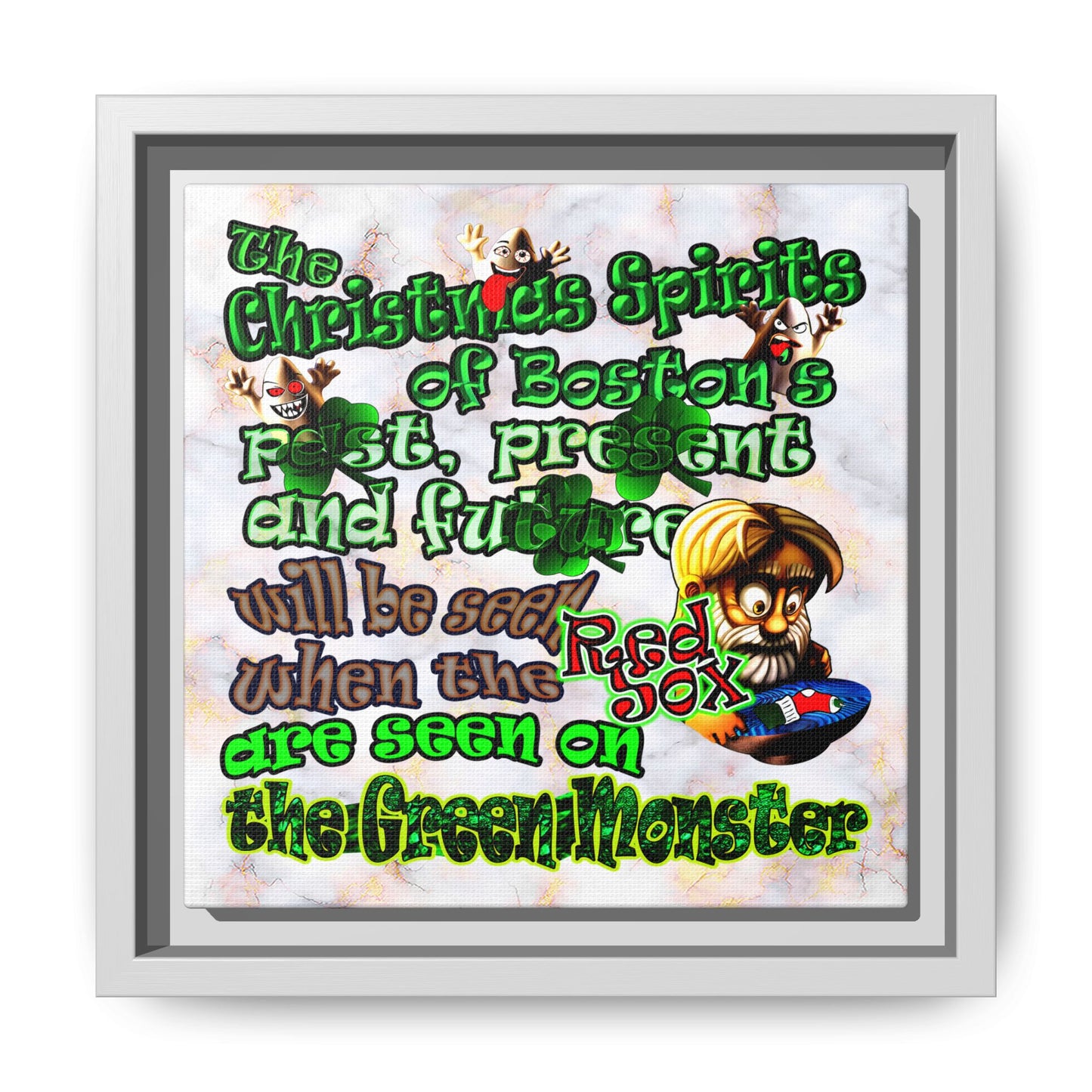 christmas spirits of boston - framed canvas art (white marble)