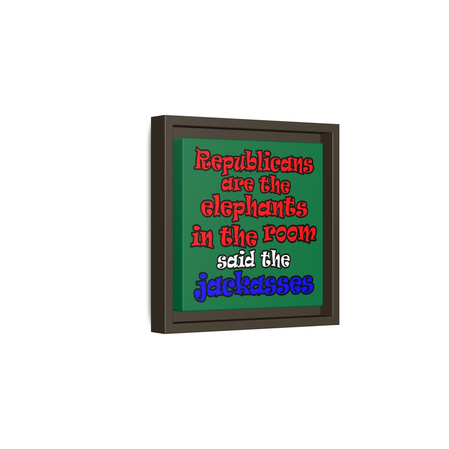 donkeys and elephants - framed canvas art (dark green)
