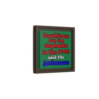 donkeys and elephants - framed canvas art (dark green)