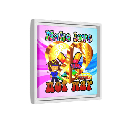 love peace - framed canvas art (light blue-pink wave)