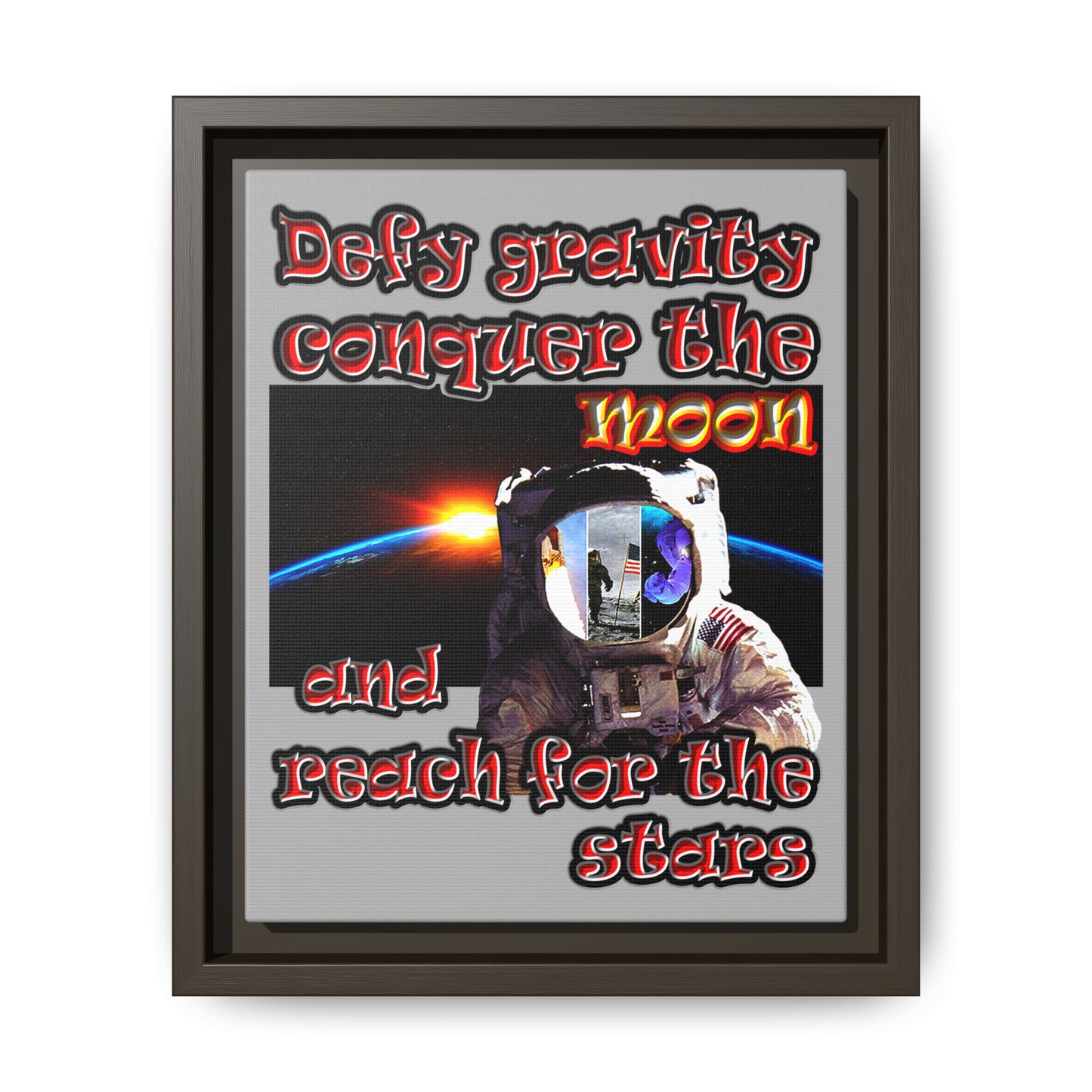 defy conquer reach - framed canvas art (light grey)