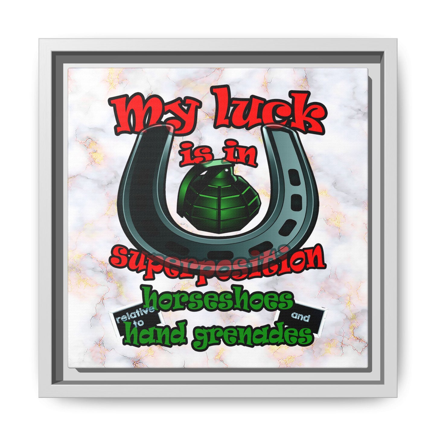 my luck - framed canvas art (white marble)