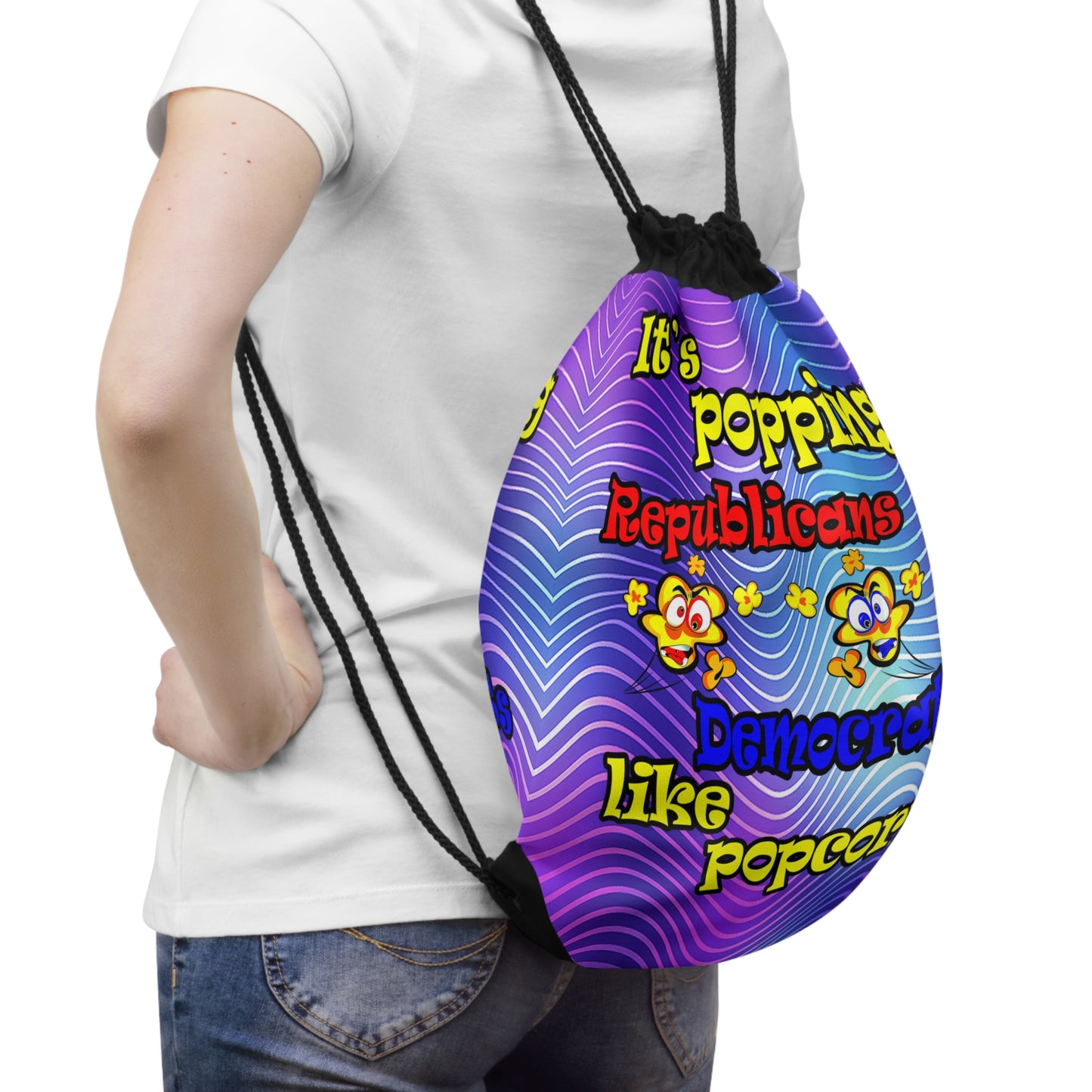 popping like popcorn - Drawstring Bag (purple wave)