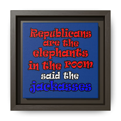 donkeys and elephants - framed canvas art (dark blue)