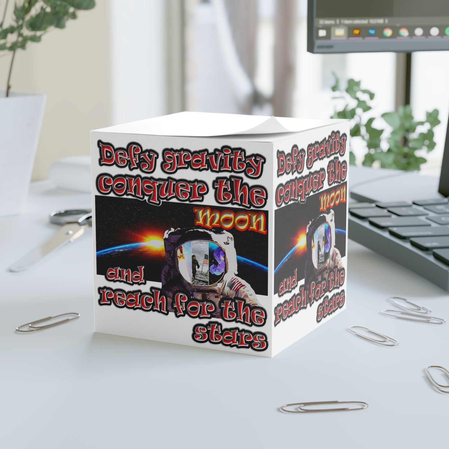 defy conquer reach - note cube (white)