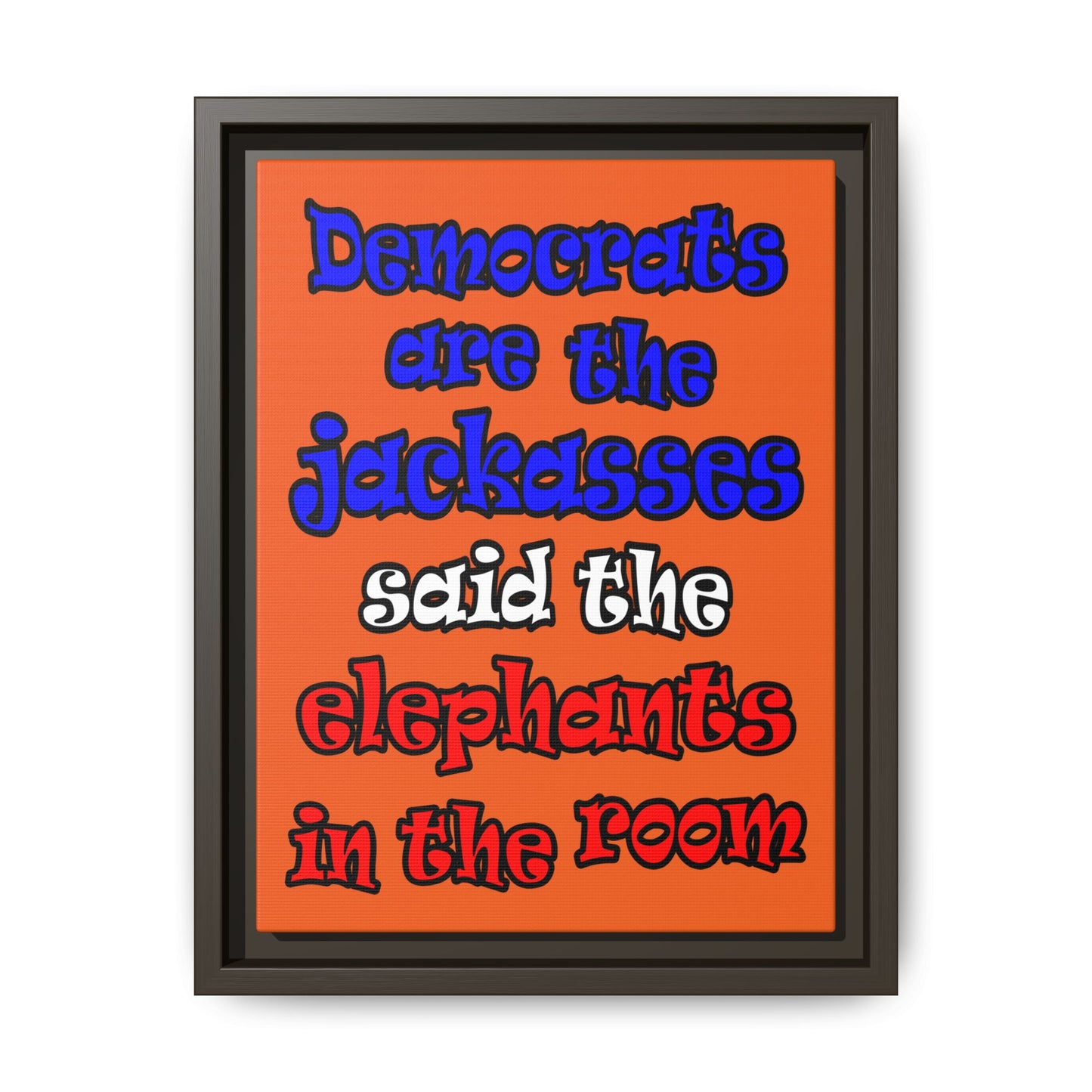donkeys and elephants - framed canvas art (orange)