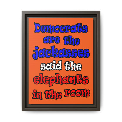 donkeys and elephants - framed canvas art (orange)