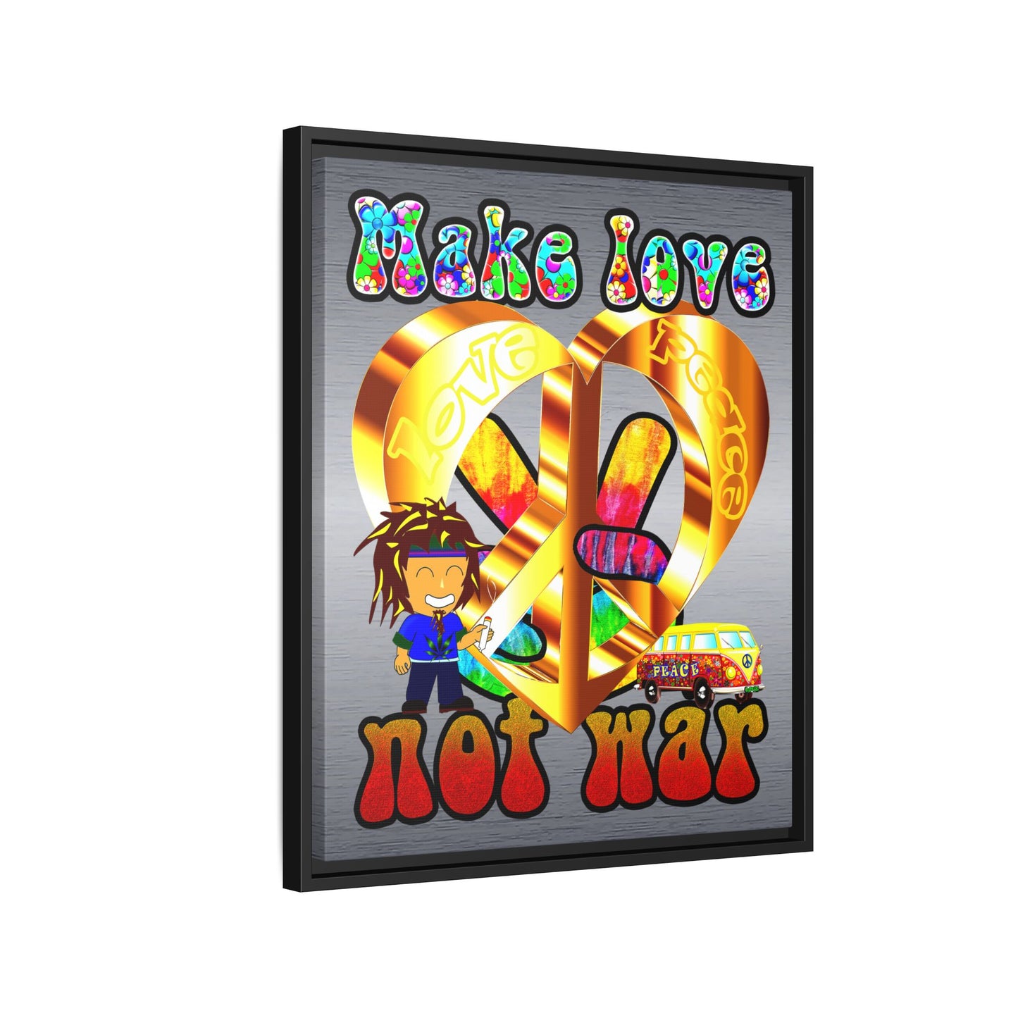 love peace - framed canvas art (brushed nickel)