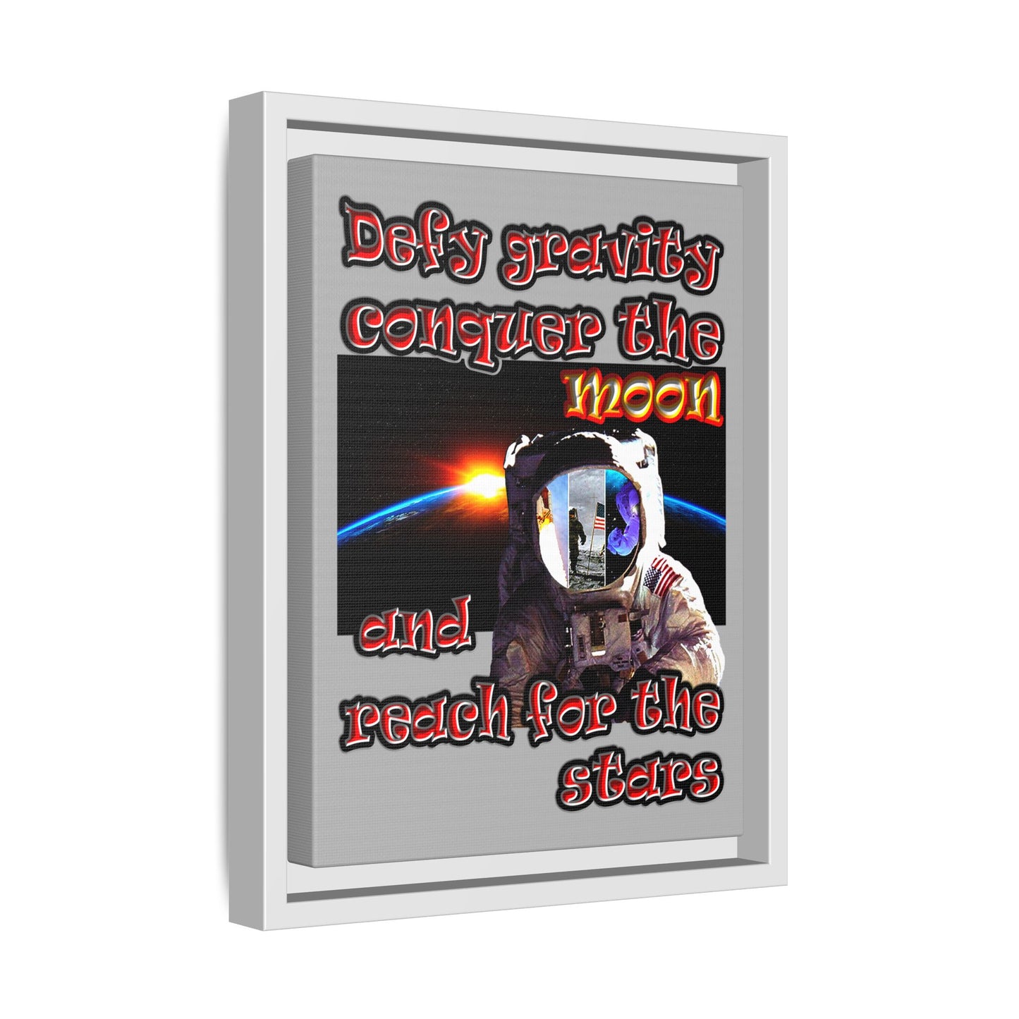 defy conquer reach - framed canvas art (light grey)