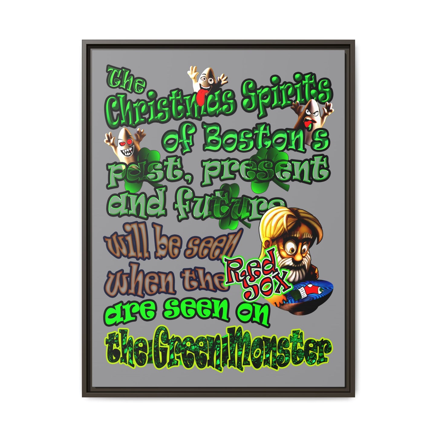 christmas spirits of boston - framed canvas art (grey)