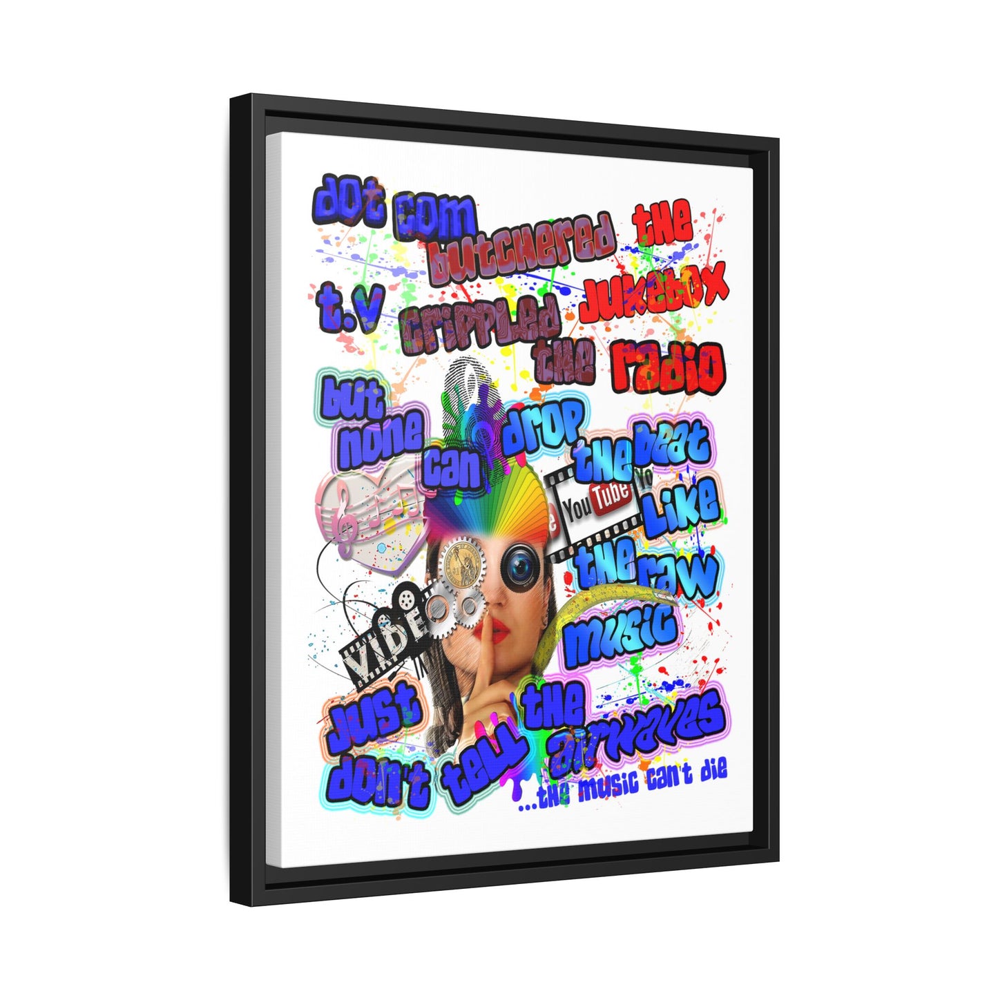 drop the beat - framed canvas art (white)