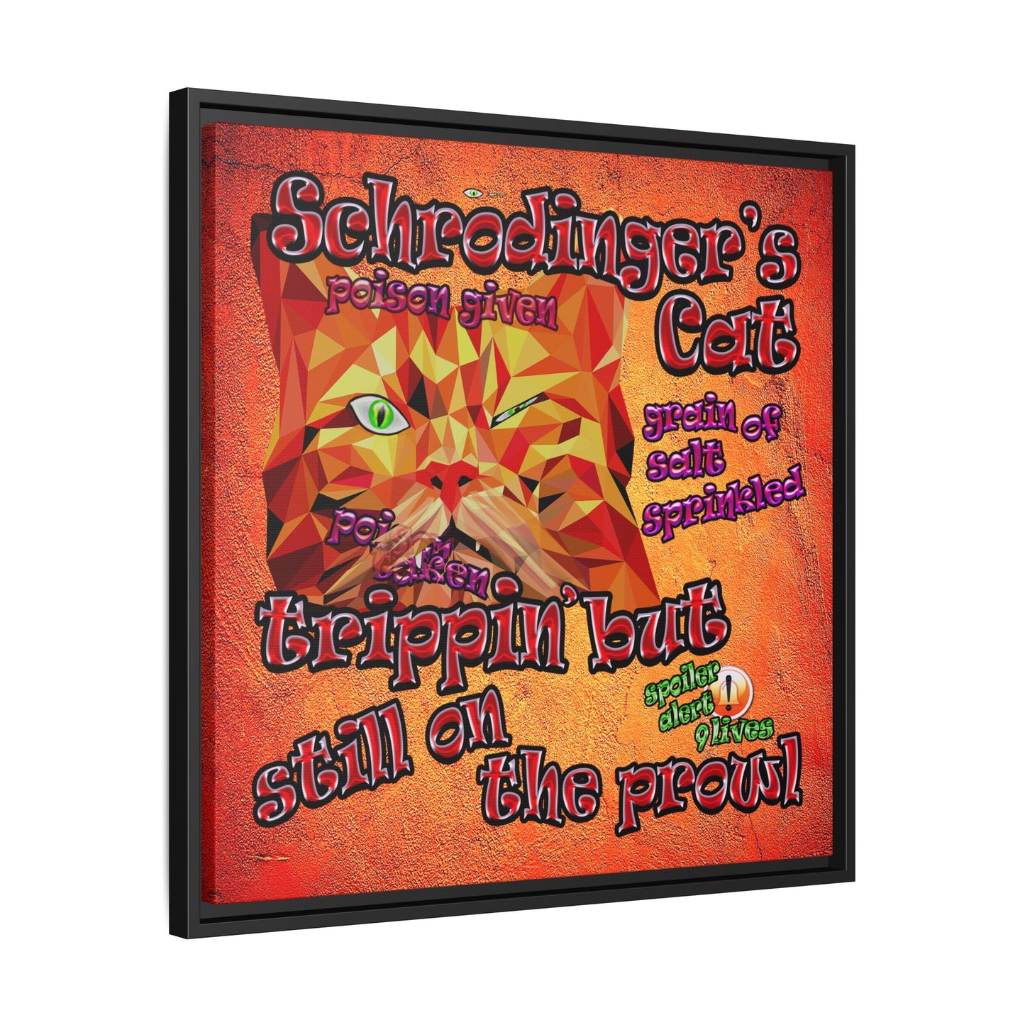 schrodinger's cat - framed canvas art (burnt orange)