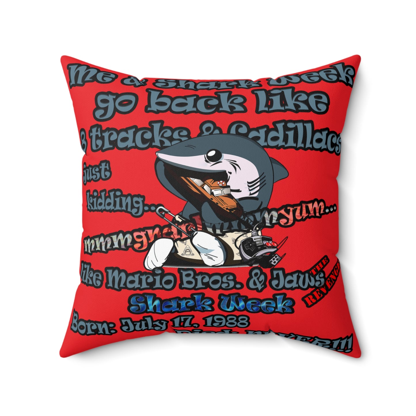 shark week - Faux Suede Square Pillow - (red)