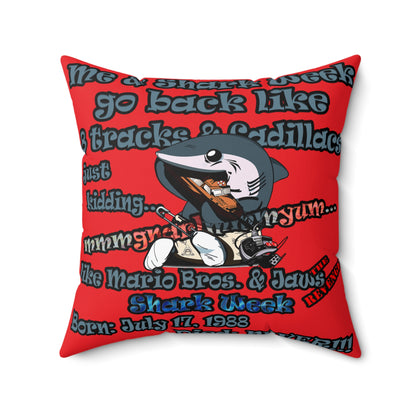 shark week - Faux Suede Square Pillow - (red)