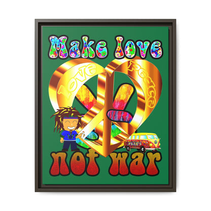 love peace - framed canvas art (dark green)