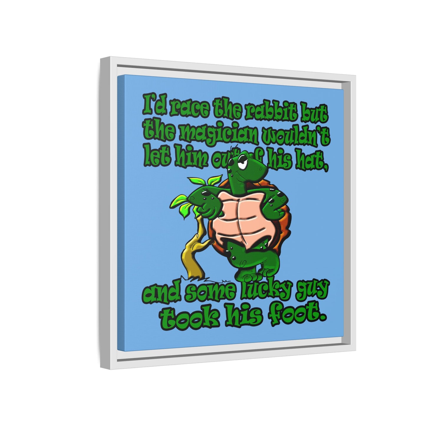 turtle race - framed canvas art (light blue)
