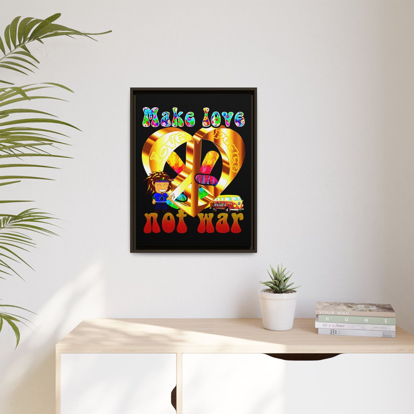 love peace - framed canvas art (black)