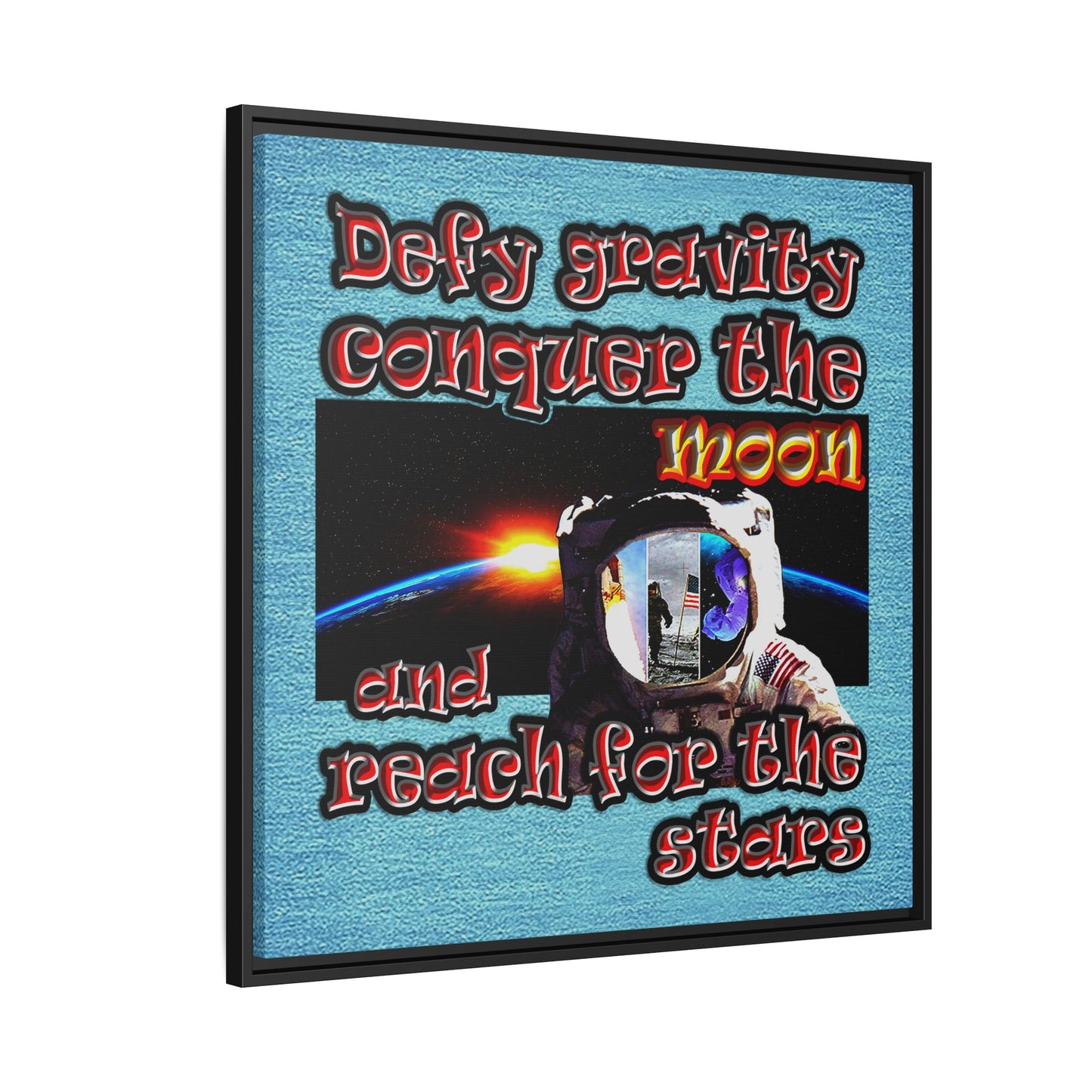 defy conquer reach - framed canvas art (faded blue)