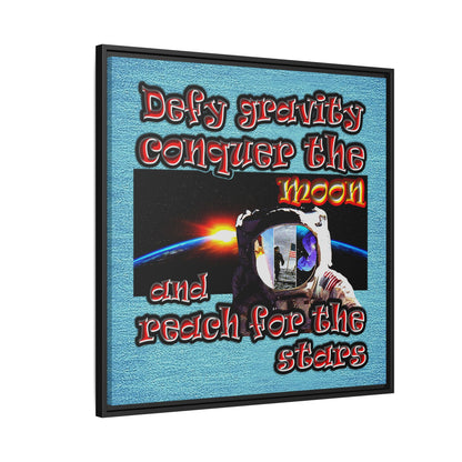 defy conquer reach - framed canvas art (faded blue)