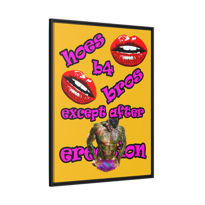 hoes b4 bros - framed canvas art (yellow)