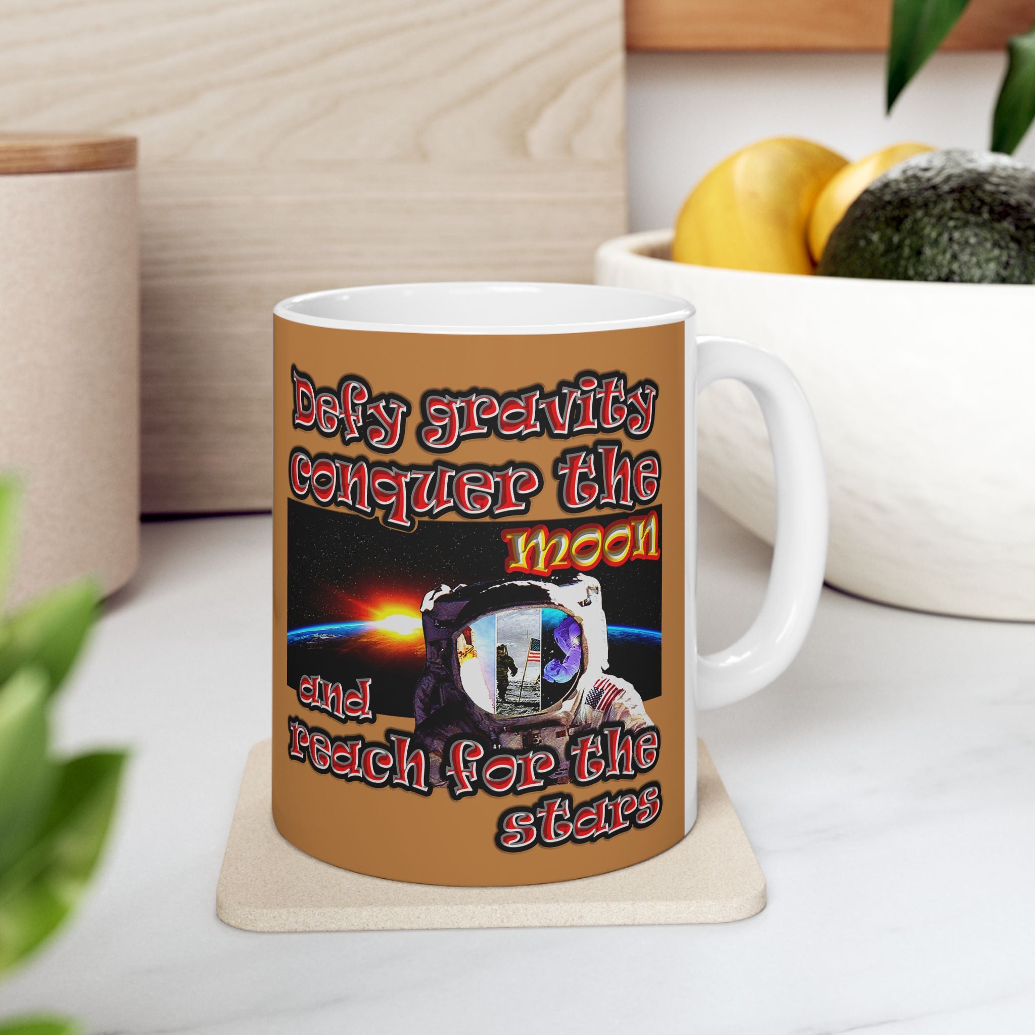 defy conquer reach - White Mug (light brown)