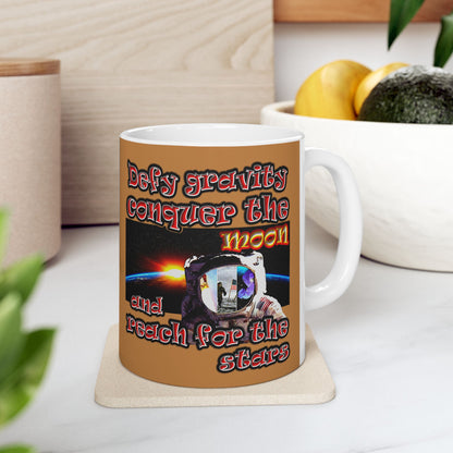 defy conquer reach - White Mug (light brown)