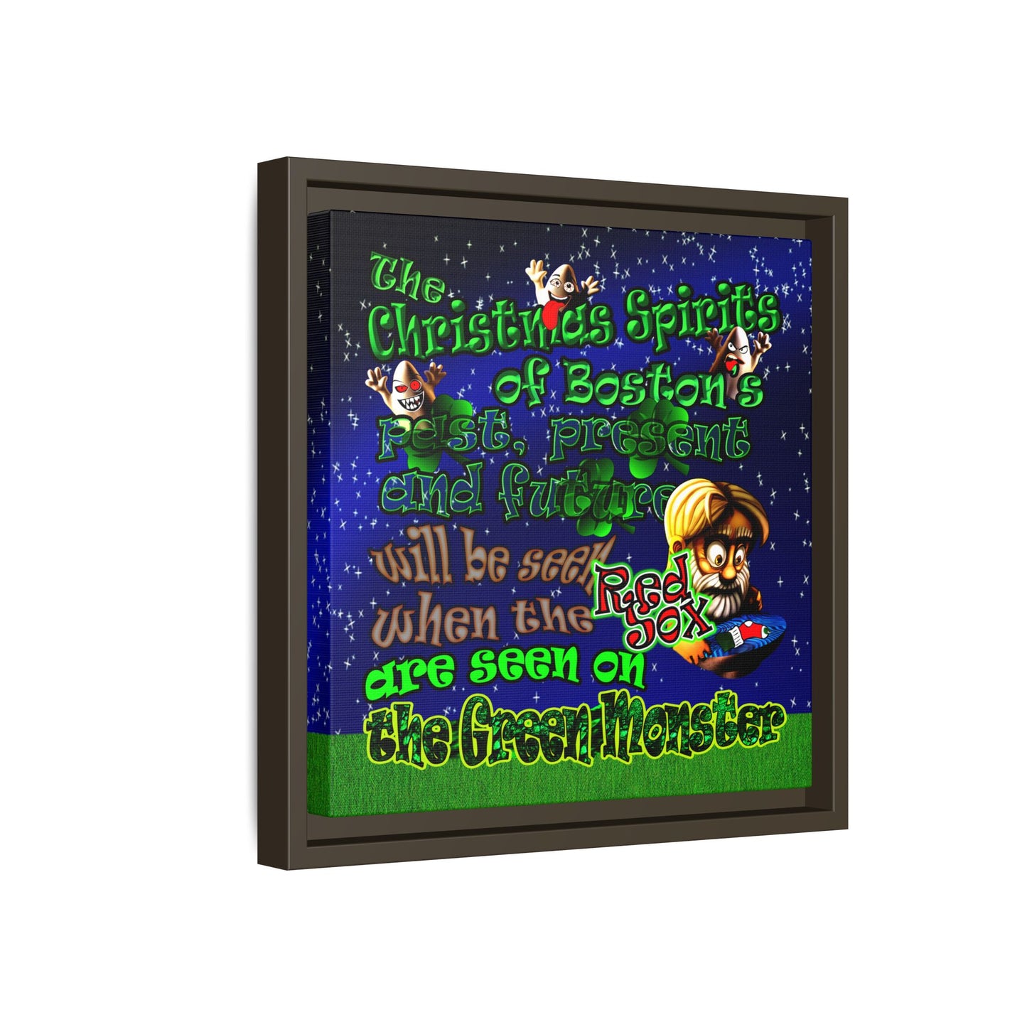 christmas spirits of boston - framed canvas art ('snoops' background)