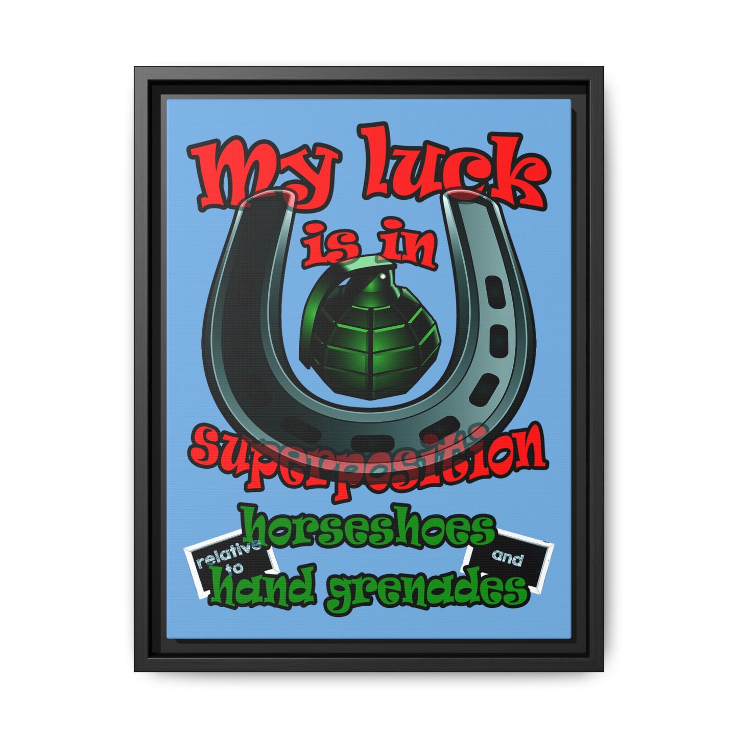 my luck - framed canvas art (light blue)