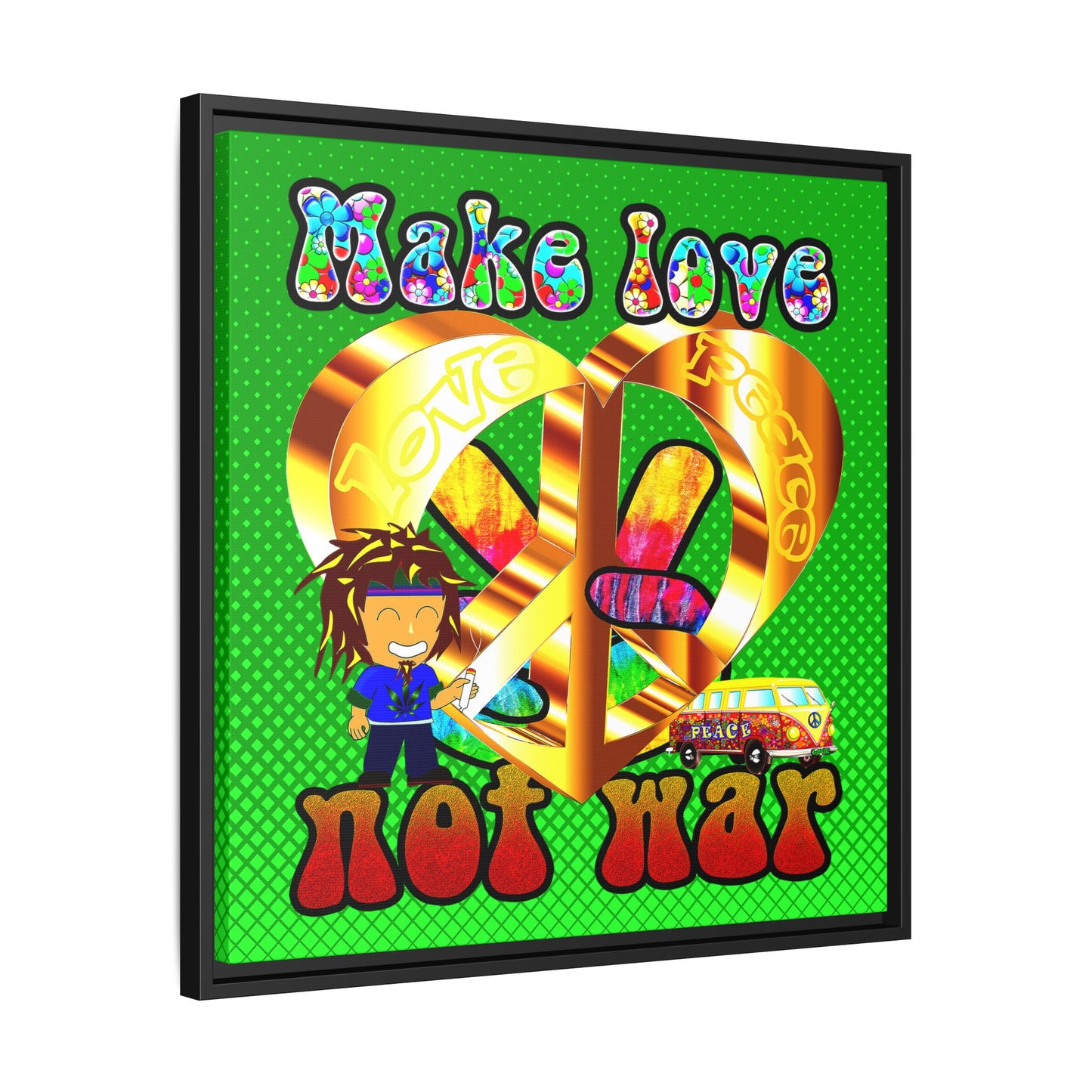 love peace - framed canvas art (logo green)