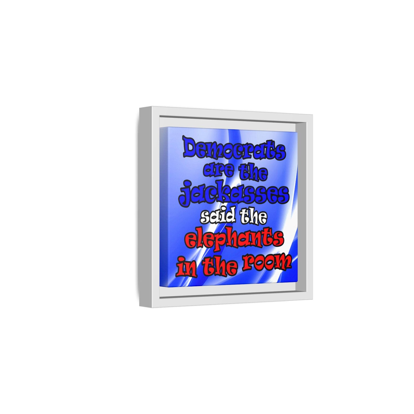 donkeys and elephants - framed canvas art (blue-white wave)