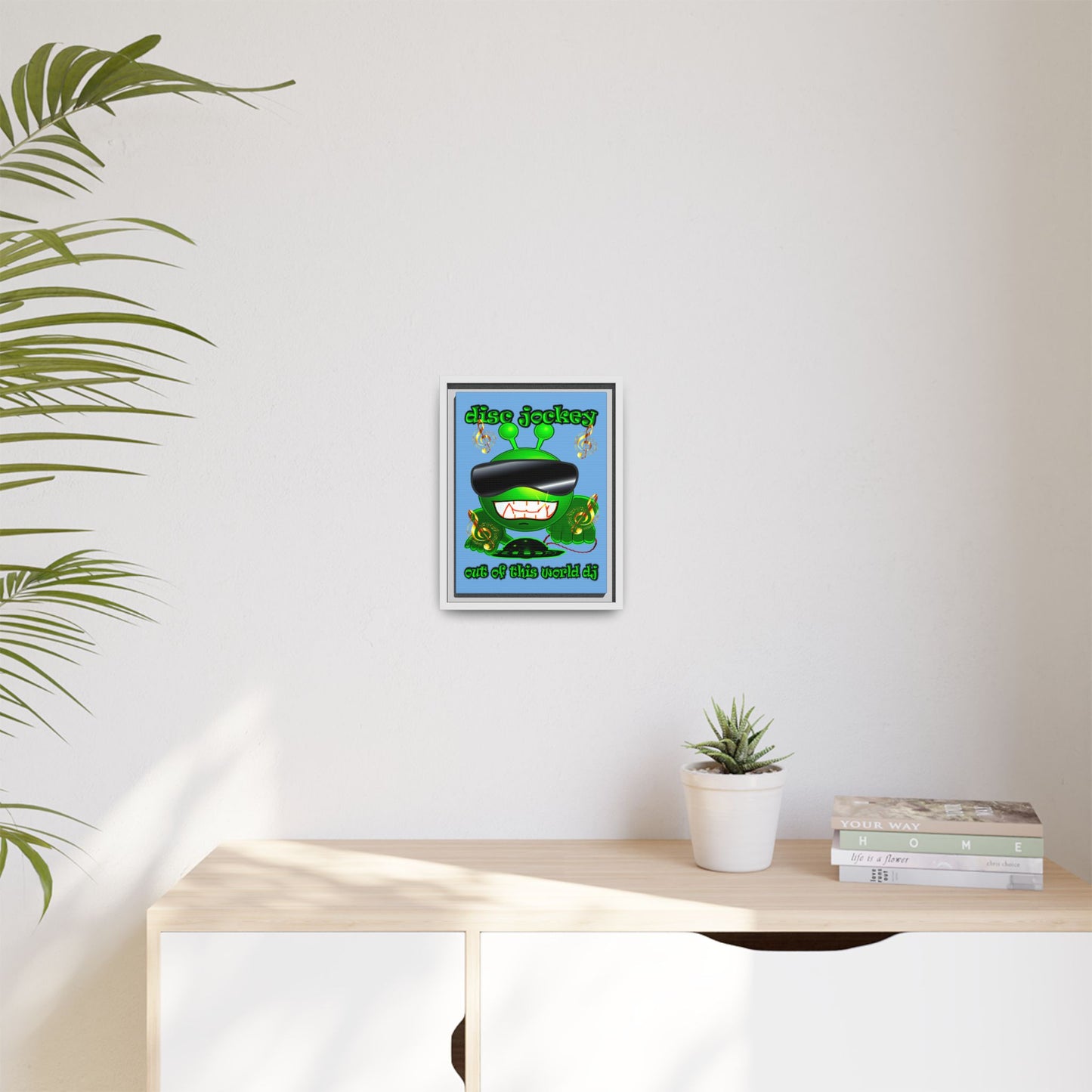 disc jockey - framed canvas art (light blue)