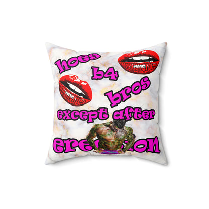 hoes b4 bros - Faux Suede Square Pillow - (white marble)