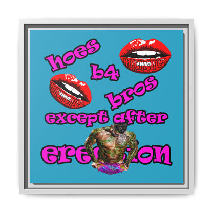 hoes b4 bros - framed canvas art (turquoise)