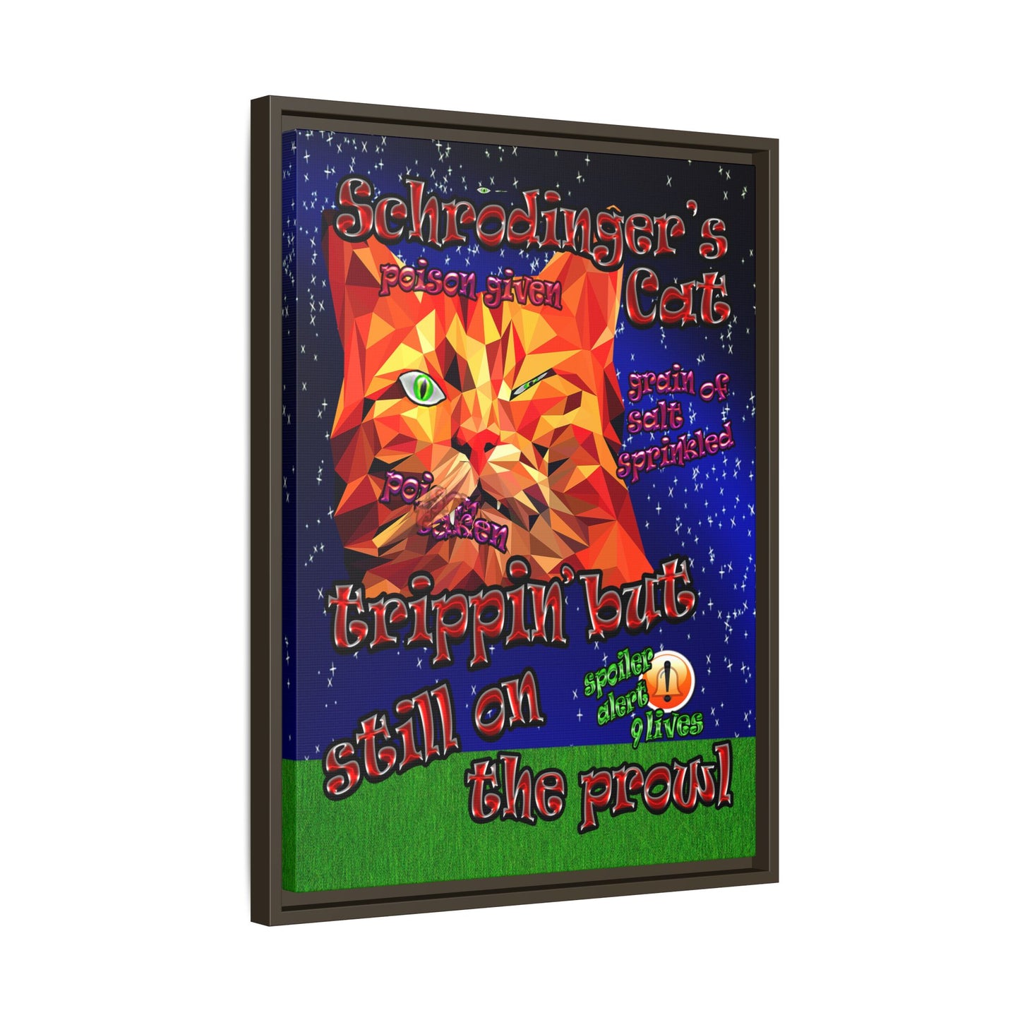 schrodinger's cat - framed canvas art ('snoops' background)