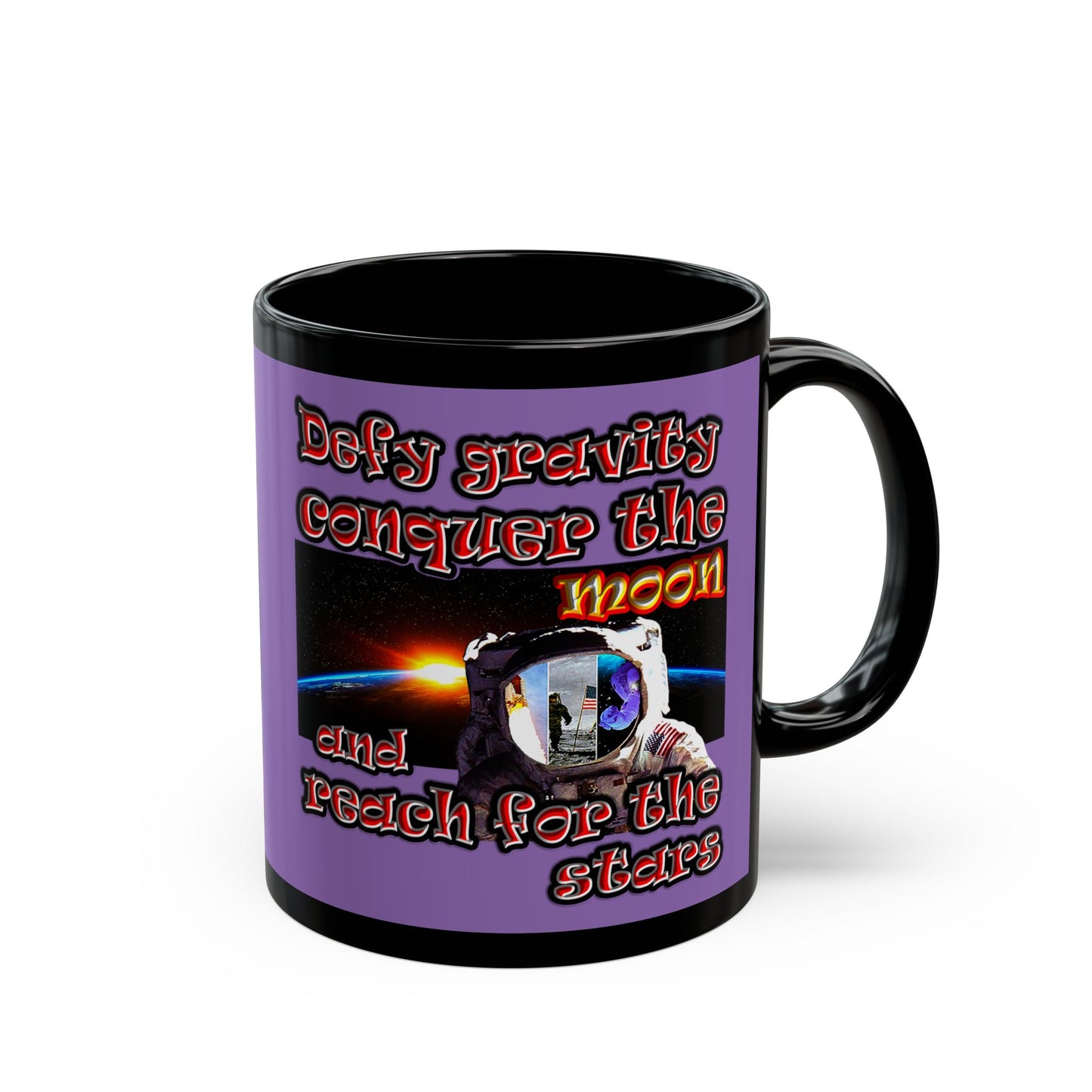 defy conquer reach - Black Mug (light purple)