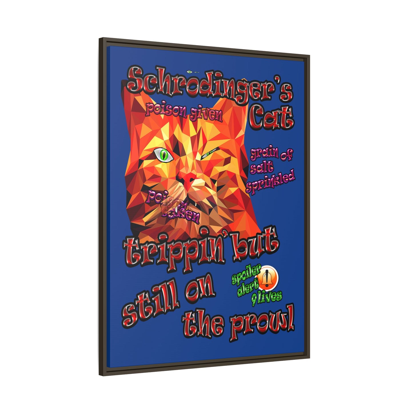 schrodinger's cat - framed canvas art (dark blue)