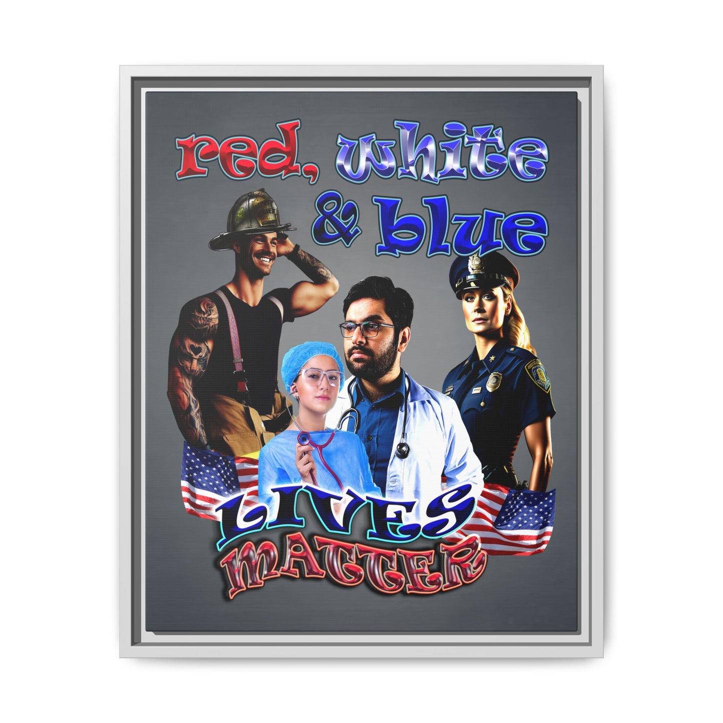 rw&b lives matter - framed canvas art (grey-light grey)