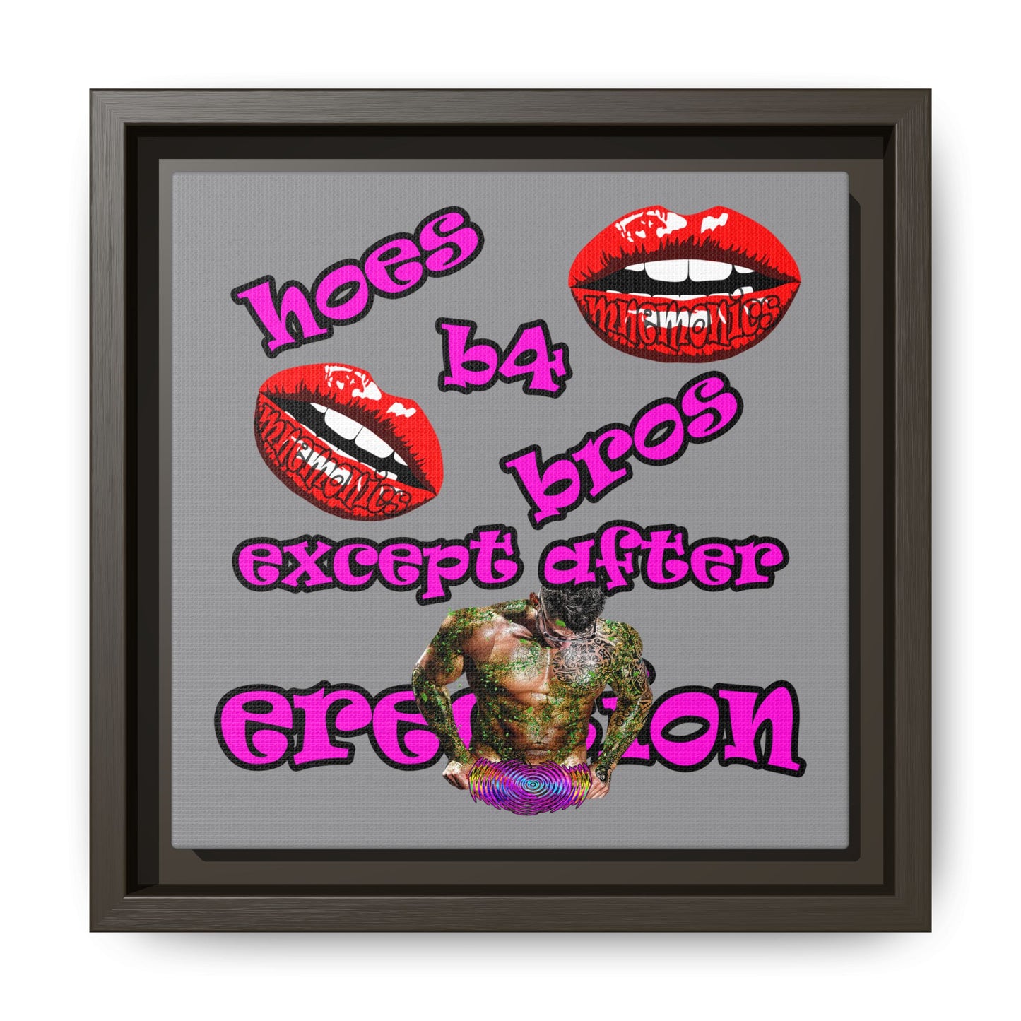 hoes b4 bros - framed canvas art (grey)