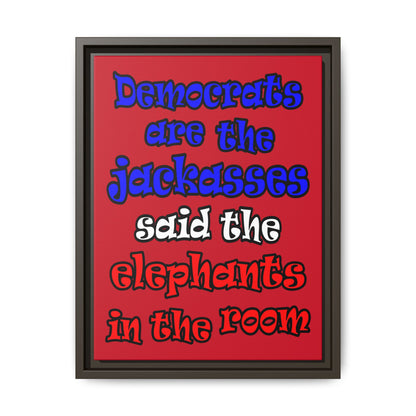 donkeys and elephants - framed canvas art (dark red)