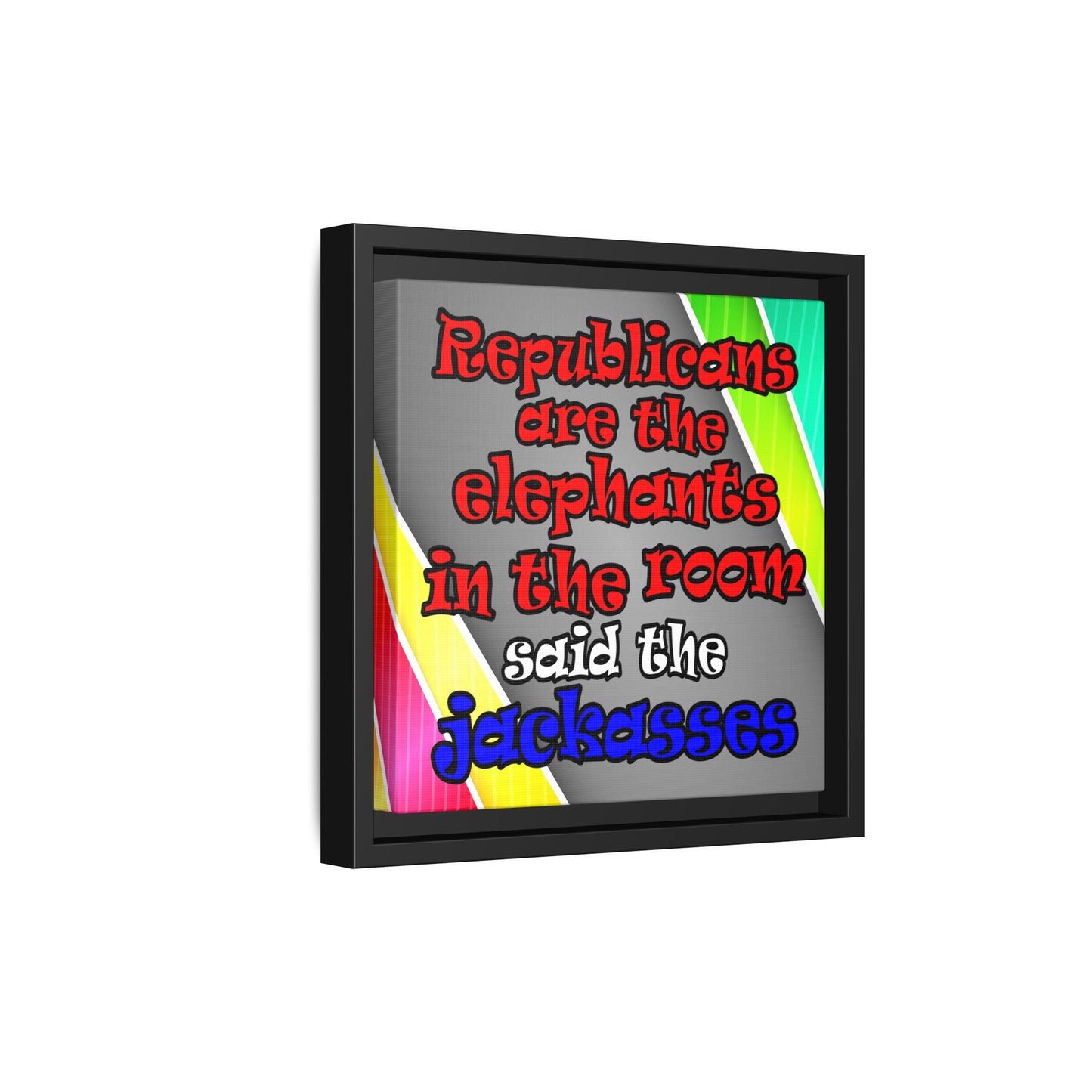 donkeys and elephants - framed canvas art (rainbow split)