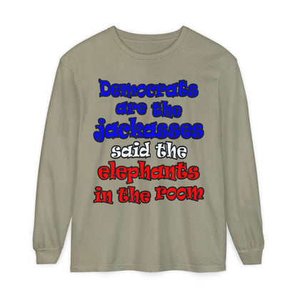donkeys and elephants - Unisex Garment-dyed Long Sleeve T-Shirt