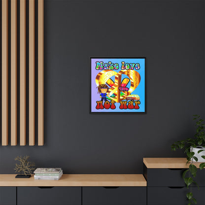 love peace - framed canvas art (light blue-purple wave)