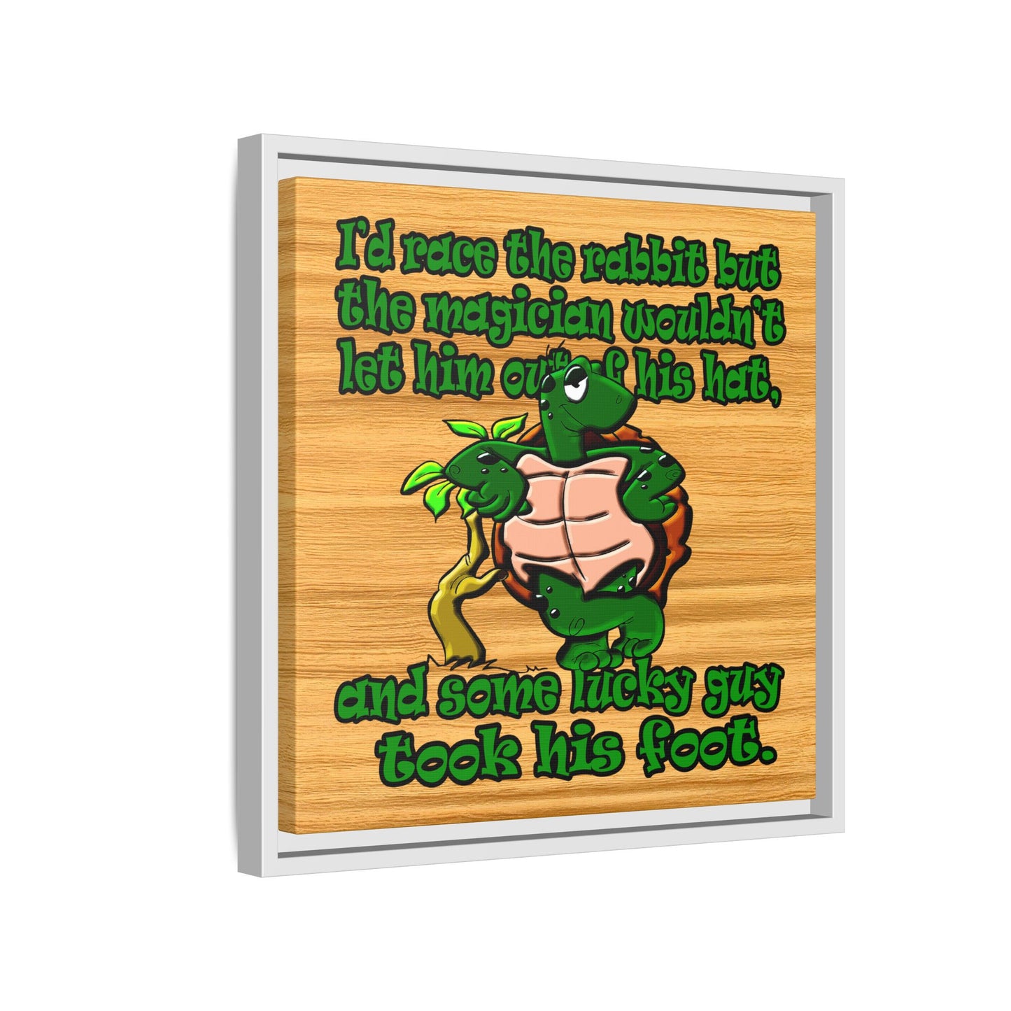 turtle race - framed canvas art (butterscotch wood finish)