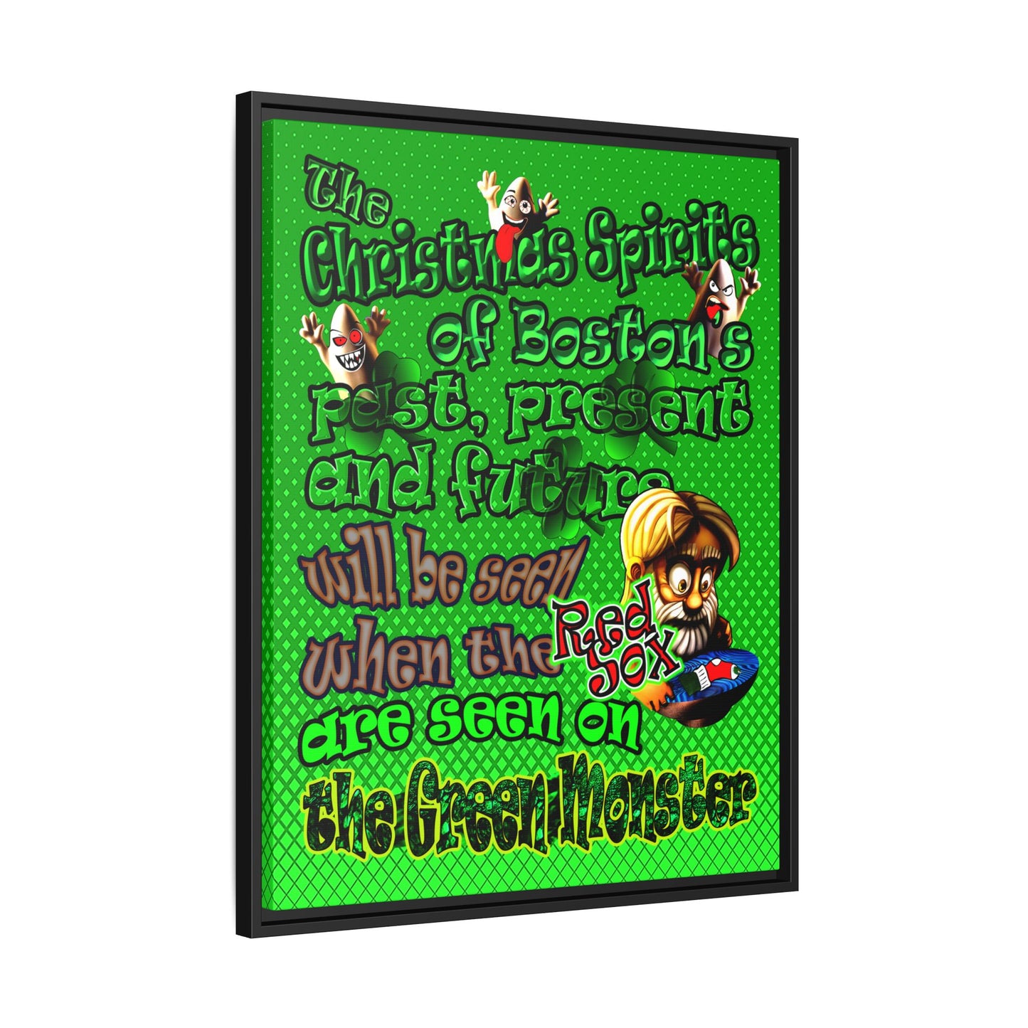 christmas spirits of boston - framed canvas art (logo green)