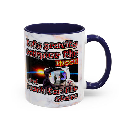 defy conquer reach - Accent Mug (white marble)