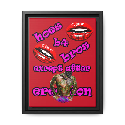 hoes b4 bros - framed canvas art (dark red)