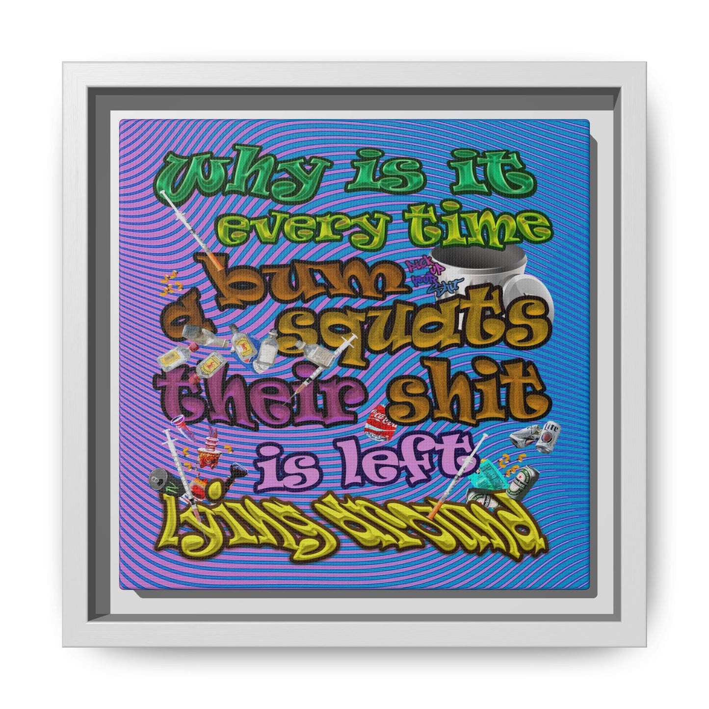 the bum's shit - framed canvas art (light blue-purple wave)